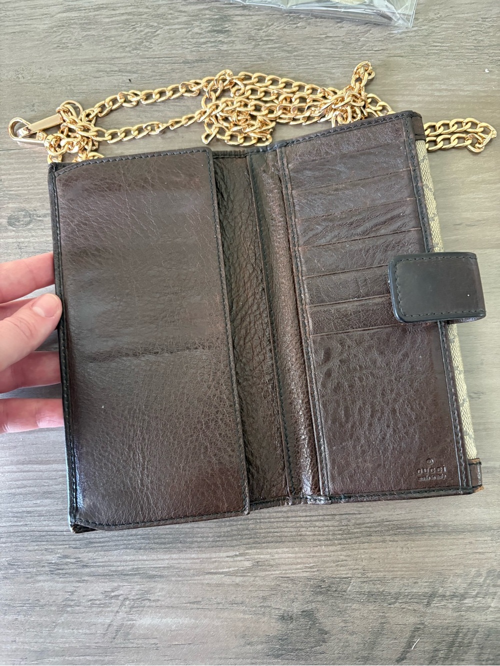 Vintage Gucci GG Monogram Heart Crest Continental Wallet Chain Box - Picture 5 of 7